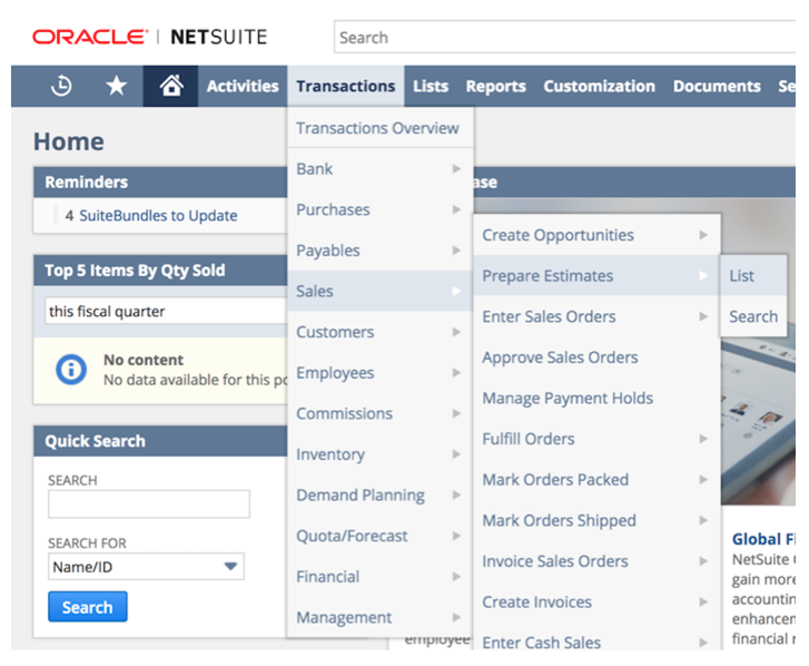 request a quote in netsuite backend